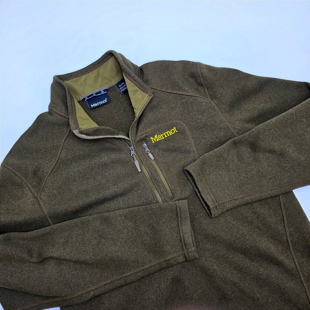 Marmot Drop Line 1/2 Zip Fleece Pullover Mens XL Dark Olive Green C71100